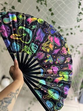 Trippy Mushroom Rave Folding Fan Psychedelic Festival Hand Fan EDM Outfit